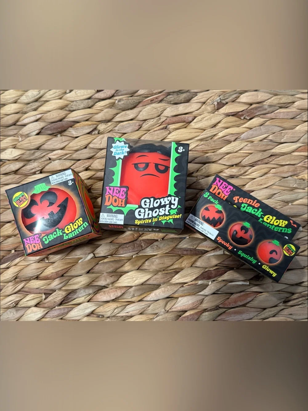 NeeDoh Glowy Ghost (removable hair), Jack-Glow-Lantern &Teenie Jack Glow Lantern